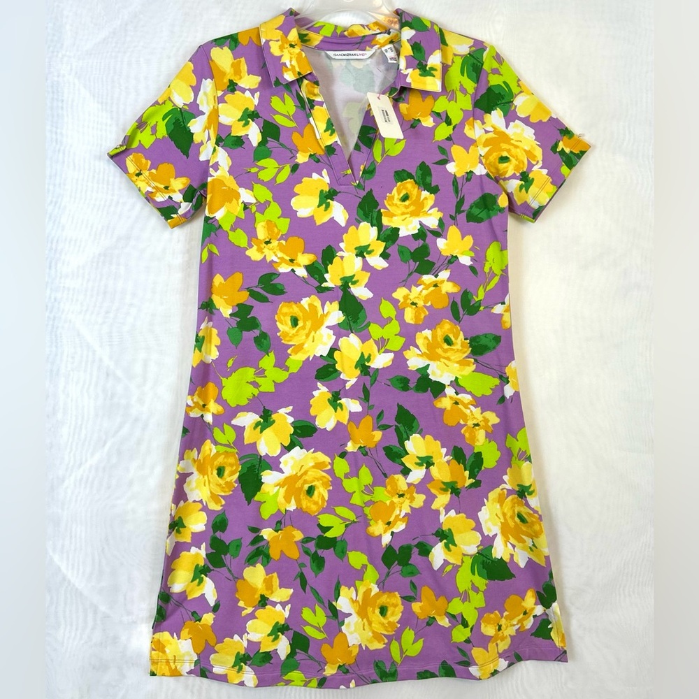 NWT Isaac Mizrahi Colorful Short Sleeve Collared Summer Shift Dress XS Petite